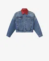 Isabel Marant Devyn Denim Jacket With Leather Collar In Multi