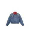 Isabel Marant Devyn Denim Jacket With Leather Collar In Multi