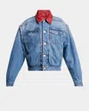 Isabel Marant Devyn Denim Jacket With Leather Collar In Blue