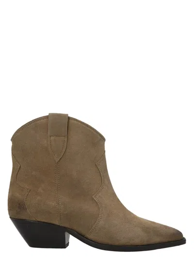 Isabel Marant Dewina Suede Cowboy Ankle Boots In Khaki