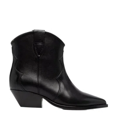 Isabel Marant Dewina Black Slip-on Ankle Boots With Low Block Heel In Leather Woman