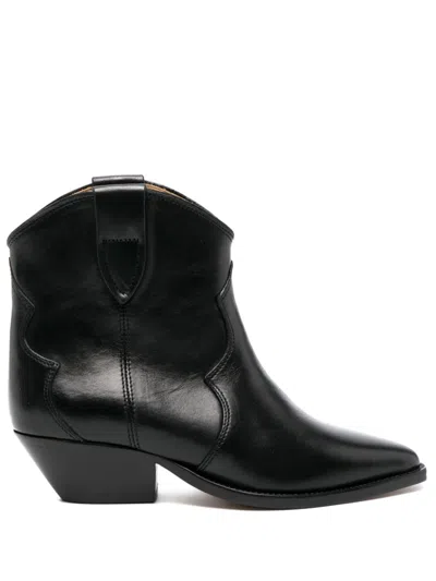 Isabel Marant Dewina Black Slip-on Ankle Boots With Low Block Heel In Leather Woman