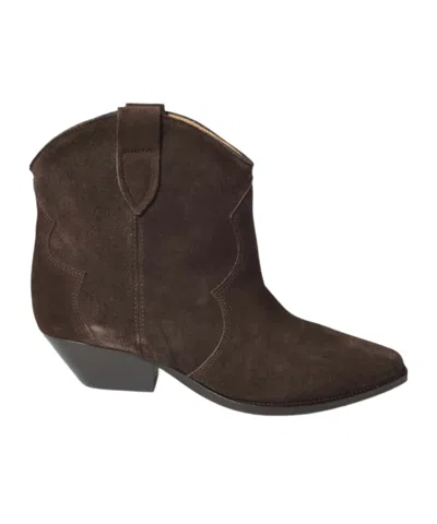 Isabel Marant Chocolate Dewina Gz Pointed-toe Cuban Heel Suede Ankle Boots In Multi