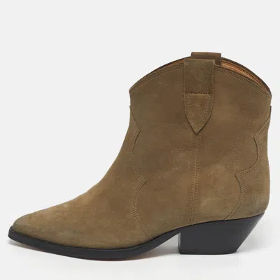Pre-owned Isabel Marant Dewina Size 36 Olive Green Suede Ankle Boots