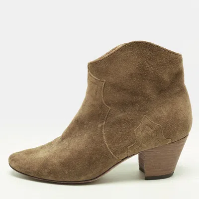Pre-owned Isabel Marant Dewina Size 37 Green Suede Ankle Length Boots