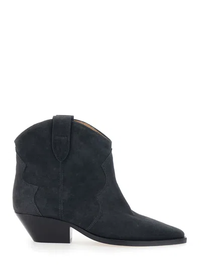 Isabel Marant Dewina Suede Cowboy Ankle Boots With 4 Cm Medium Heel In Black