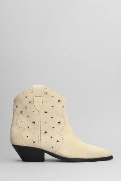 Isabel Marant Dewina Texan Ankle Boots In Beige Suede