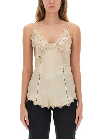 Isabel Marant Diandra Lace And Pointelle-trimmed Silk-blend Satin Camisole In Neutral