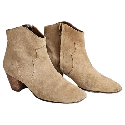 Pre-owned Isabel Marant Dicker Taupe Grey Suede Leather Western Ankle Boots Bootie 39 In Gray
