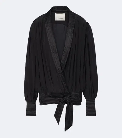 Isabel Marant Diljane Tie-detailed Satin-trimmed Silk-crepe De Chine Jacket In Black