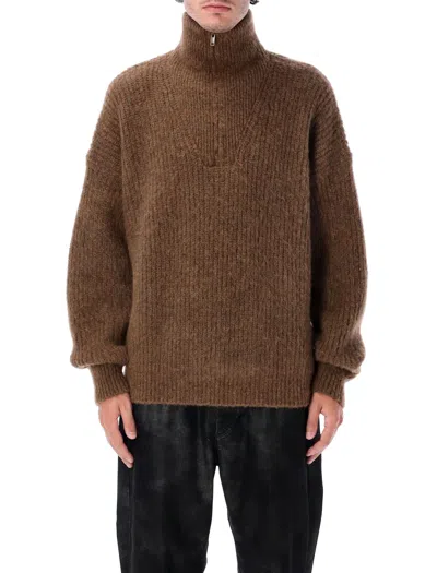 Isabel Marant Dinan Ribbed Half Zip Sweater In Brown