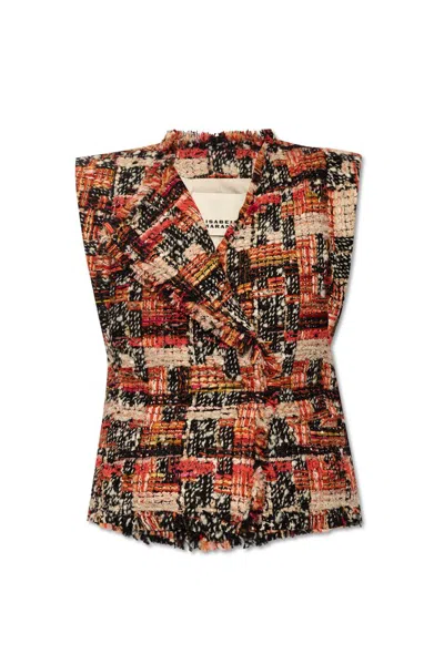 Isabel Marant Djiroy Double-breasted Patchwork Tweed Vest In Red