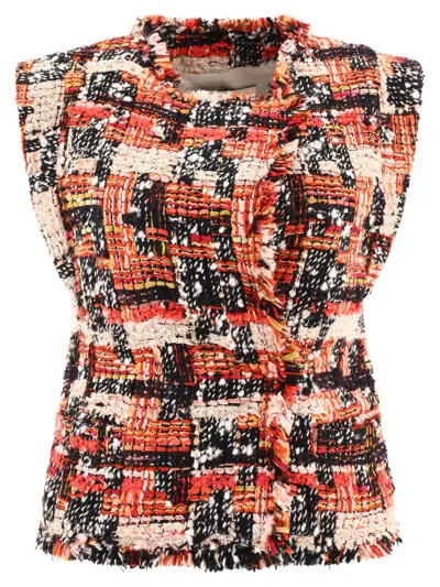 Isabel Marant Djiroy Double-breasted Patchwork Tweed Vest In Patterned Red