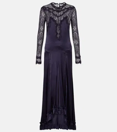 Isabel Marant Dolores Lace-trimmed Silk-blend Satin Gown In Blue