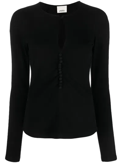Isabel Marant Crew-neck Top With Raglan Puff Sleeves In 01bk