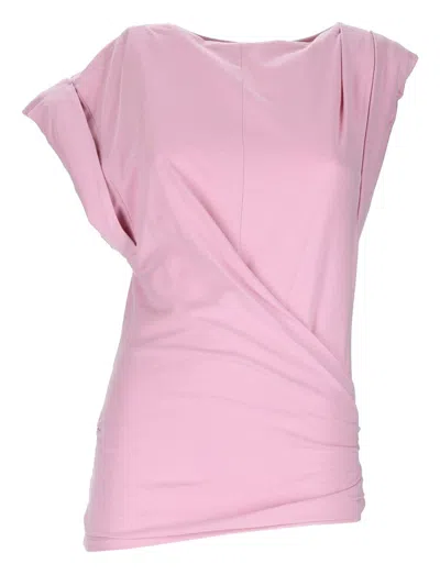 Isabel Marant Draped Asymmetrical Short Sleeve Top In Pink