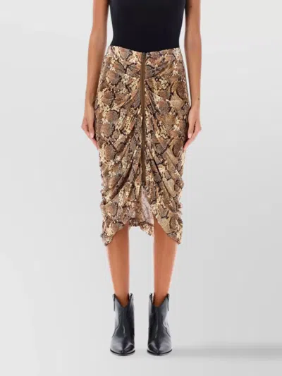 ISABEL MARANT DRAPED FRONT SNAKE PRINT MIDI SKIRT