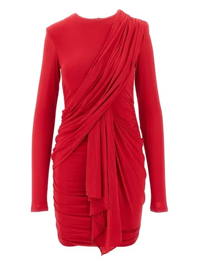 Isabel Marant Draped Long-sleeve Mini Dress In Red