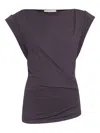 Isabel Marant Draped-shoulder Cotton T-shirt In Brown