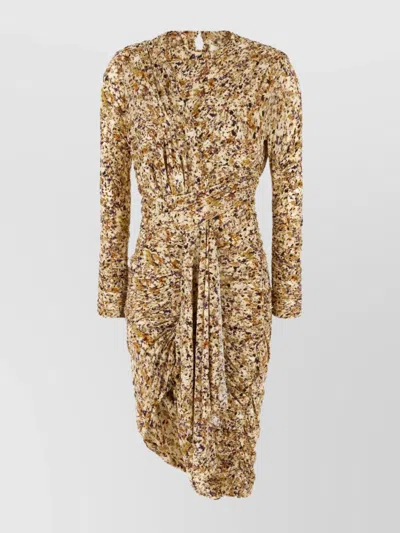 Isabel Marant Draped Stretch Viscose Dress With Asymmetric Hem In Brown