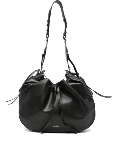 Isabel Marant Drawstring Leather Shoulder Bag In Black