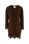 Isabel Marant Charlina Brown Blouse With V Neck With Studs And Perforated And Notched Trims In Suede Woman