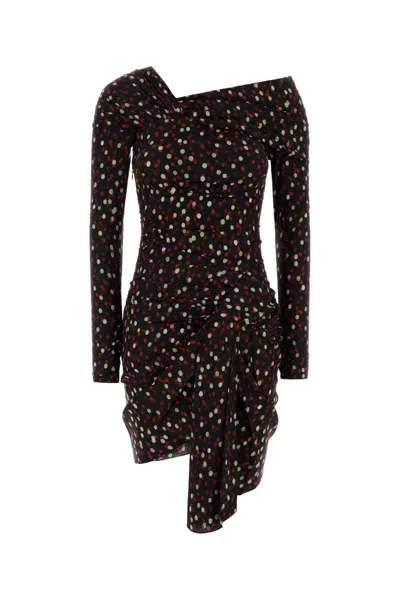 Isabel Marant Elara Asymmetric Draped Polka-dot Stretch-silk Dress In Brown