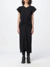 Isabel Marant Cap Sleeves Midi Length Ruched Dress In Black