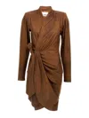 Isabel Marant Aleora Draped Faux Suede Wrap Dress In Marrón