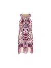 Isabel Marant Fringed Embroidered Geometric Scoop Sleeveless Dress In Multi