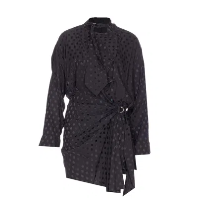 Isabel Marant Dots Print Wrap Dress Belted Waist In Black