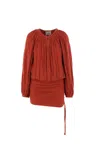 Isabel Marant Dress With Trim Drawstring Pleats Sleeves In Burnt Orange