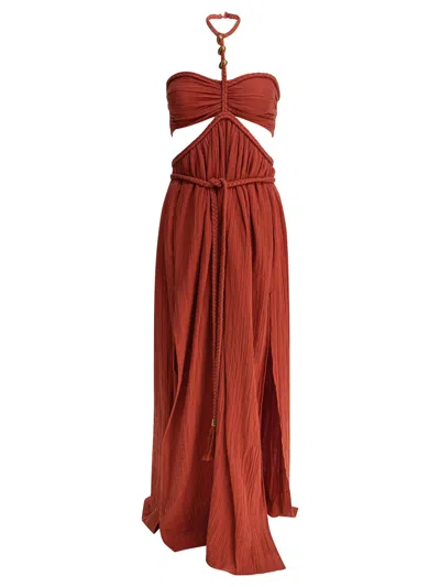 Isabel Marant Braided Cut-out Halter Maxi Pleated Side Slit In Red