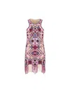 Isabel Marant Fringed Embroidered Geometric Scoop Sleeveless Dress In Multi