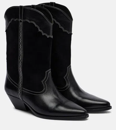 Isabel Marant Duerte 40 Leather And Suede Cowboy Boots In Black