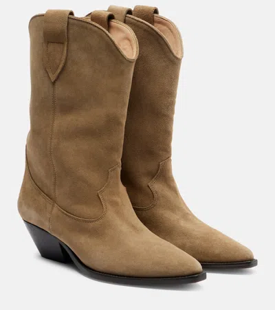 Isabel Marant Duerto Embroidered Suede Cowboy Boots In Beige