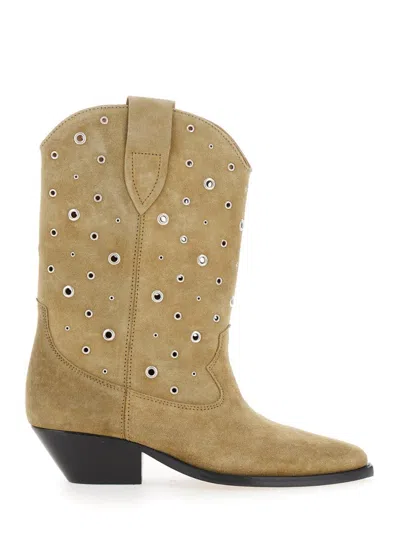 Isabel Marant Duerto' Beige Western Boots With Studs In Suede