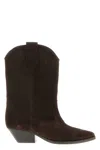 Isabel Marant Western Style Suede Ankle Boots With Stacked Heel In Animal Print