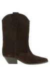 Isabel Marant Western Style Suede Ankle Boots With Stacked Heel In Black