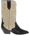 Isabel Marant Duerto Embroidered Leather Cowboy Boots In Neutral