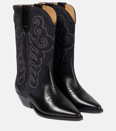 Isabel Marant Duerto Embroidered Suede And Leather Boots In Black