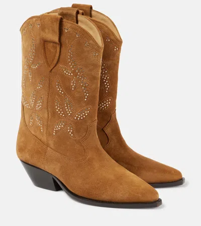 Isabel Marant Duerto Studded Suede Cowboy Boots In Brown