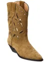 Isabel Marant Duerto Perforated Suede Western Boots In Green