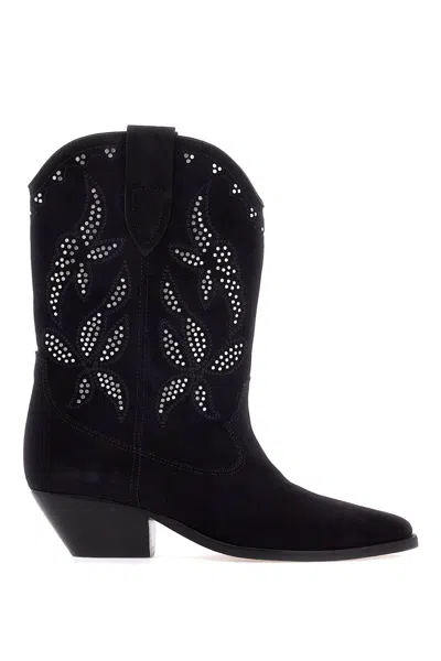 Isabel Marant Duerto Studded Suede Cowboy Boots In Black