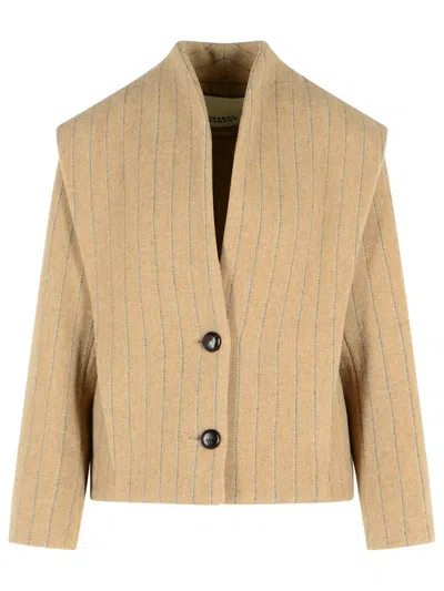 Isabel Marant Dyogo Wool Blend Jacket Structured Shoulders In Neutral
