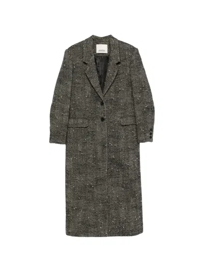 Isabel Marant Ealine Herringbone-pattern Wool Coat In Gray