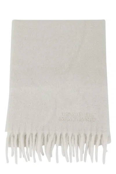 Isabel Marant Ecru Alpaca Blend Scarf With Fringed Ends In Gray