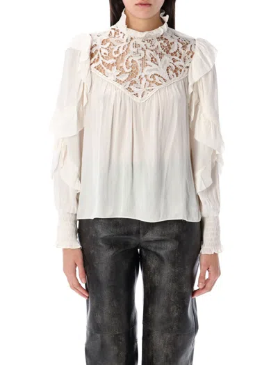 ISABEL MARANT ECRU RUFFLE LONG-SLEEVE BLOUSE