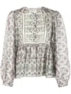 Isabel Marant Silk Blouse With Printed Floral Pattern In Ecru