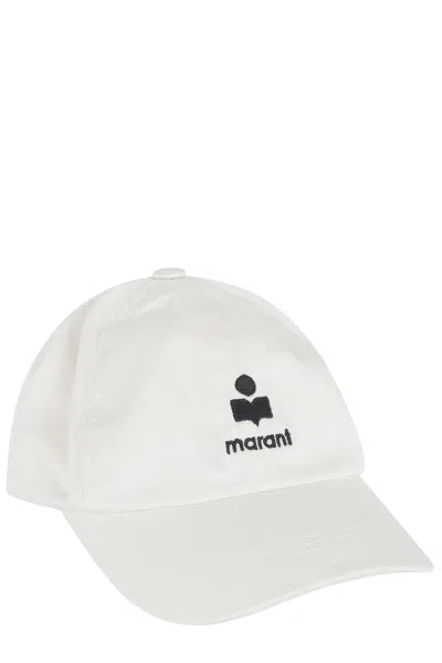Isabel Marant Ecru Tomas Gz Curved Visor Logo Cotton Hat In White